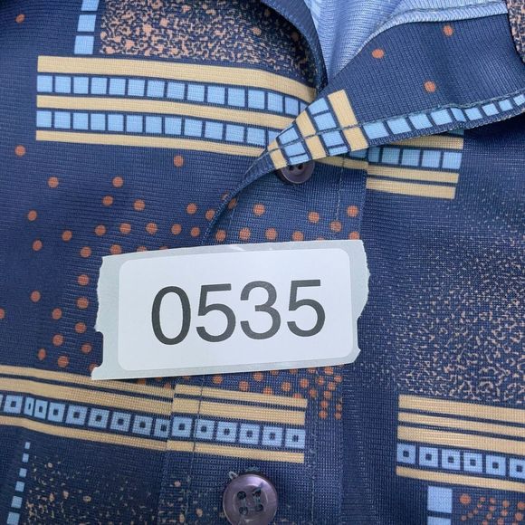 80s VTG Kingsport Colorblock Blue Long Sleeve Button-Up Shirt Mens Size XL Korea - Picture 9 of 9